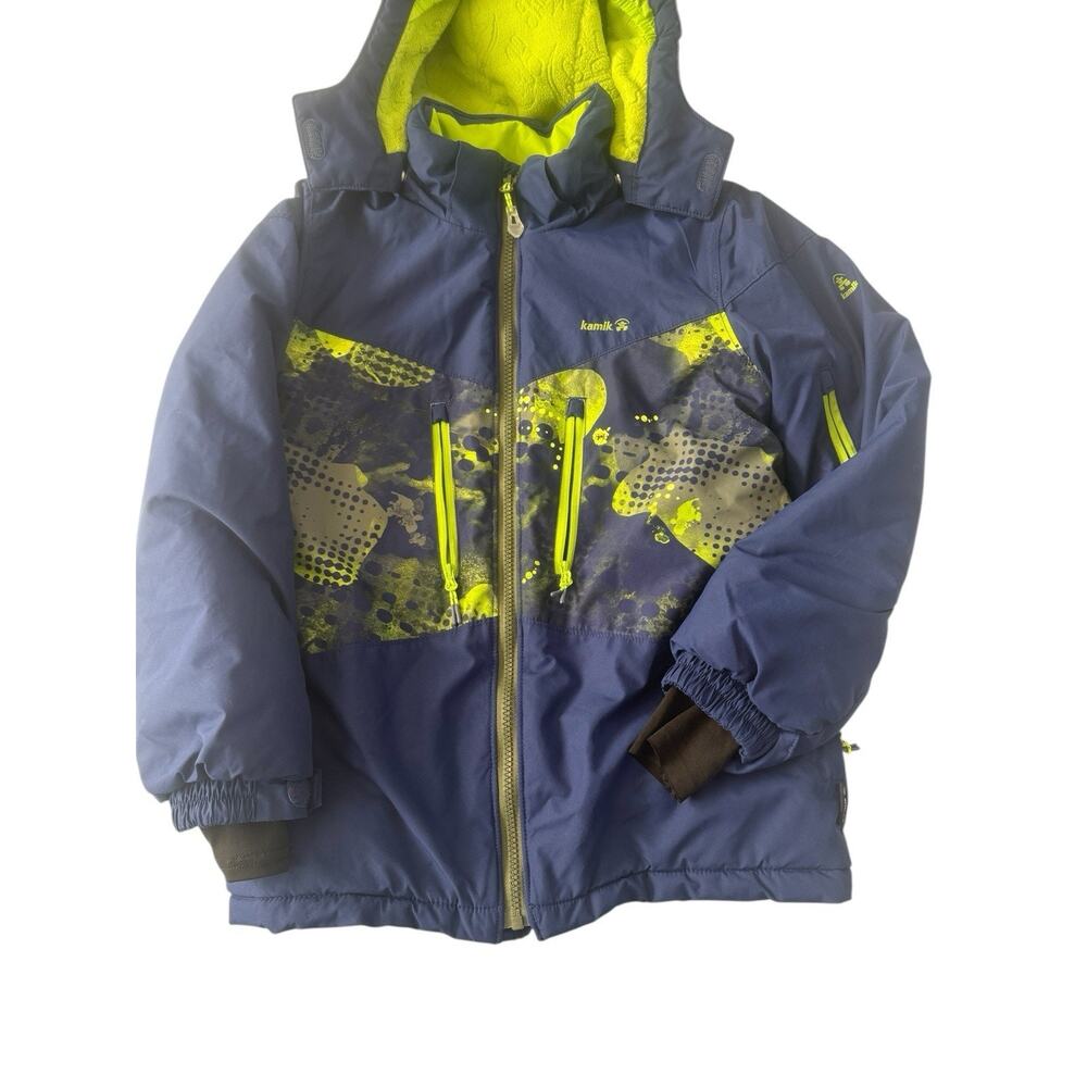 Kamik Kids Navy Blue and Neon Yellow Winter Jacket